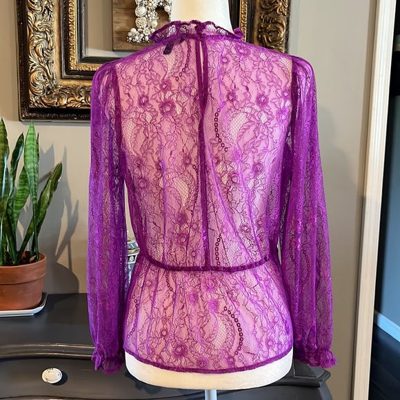 Banana Republic Factory Purple Lace Peplum Long Sleeve Blouse Size Small… - Picture 8 of 10